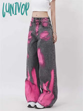 Lunivop Women’s Stain Graffiti Pattern Design Jeans American Vintage Casual Denim Trousers Female